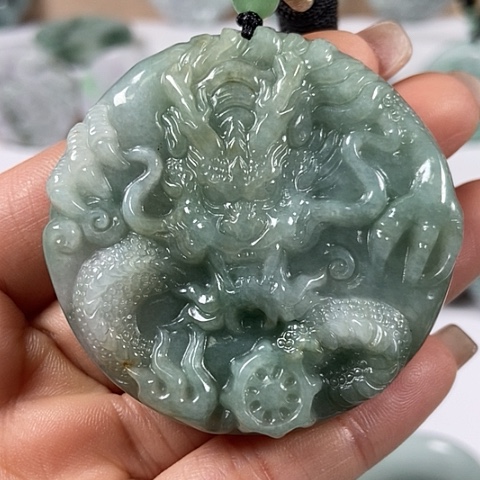 翡翠颈饰未镶嵌龙凤呈祥两面工福利