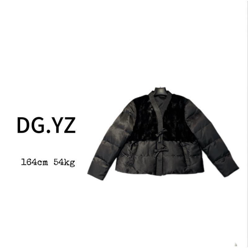 【樱子家】3163F拼接V领鹅绒真丝水貂外套