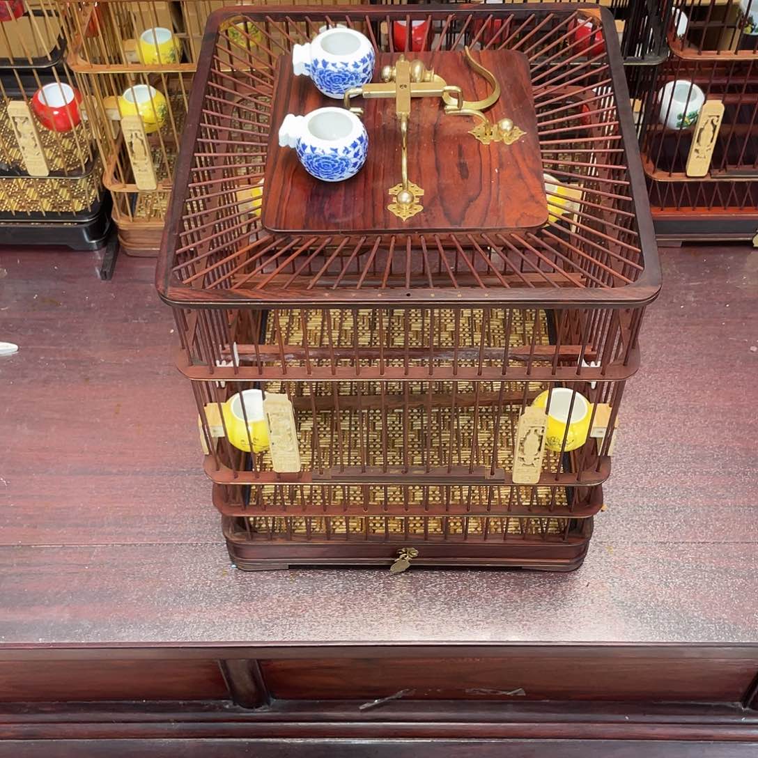 红木26.30鸟笼黄碗高配➕两个蓝碗