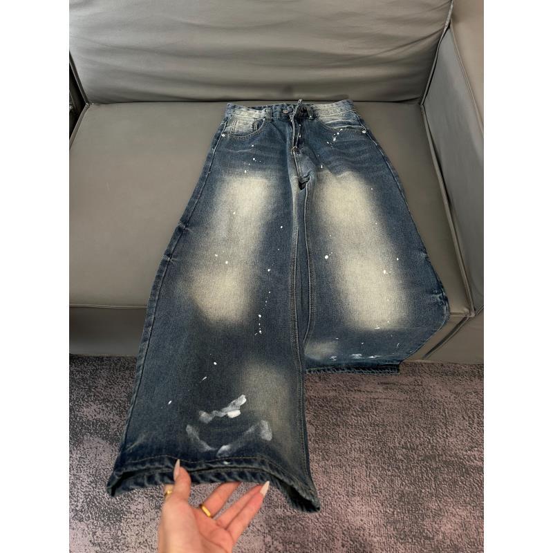 K30 美式复古cleanfit做旧水洗竹节弯刀牛仔裤高街廓形宽松休闲裤