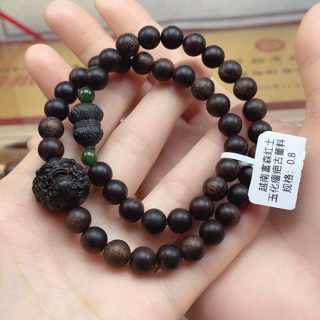 沉香手串越南富森红土玉化瘤疤