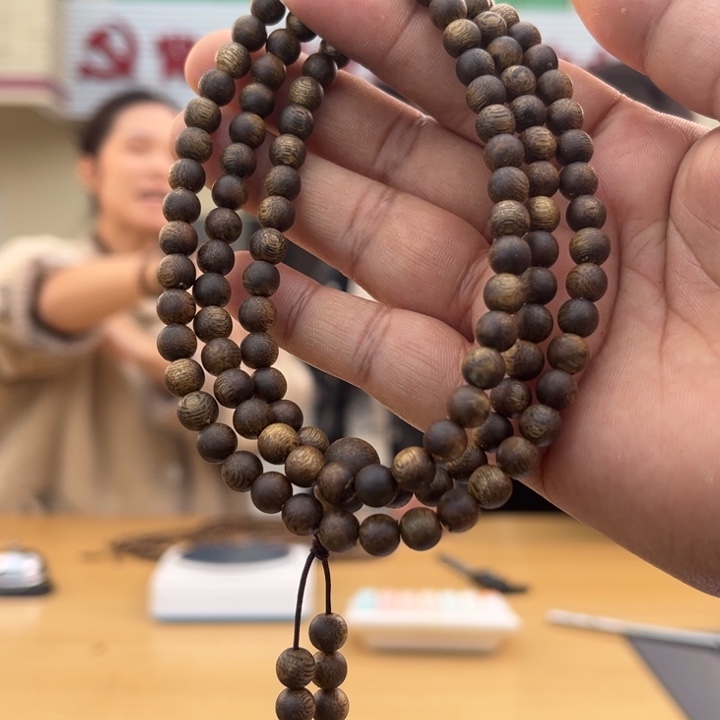 沉香手串奇楠乌身圆叶6mm圆珠13克多圈多样性发一