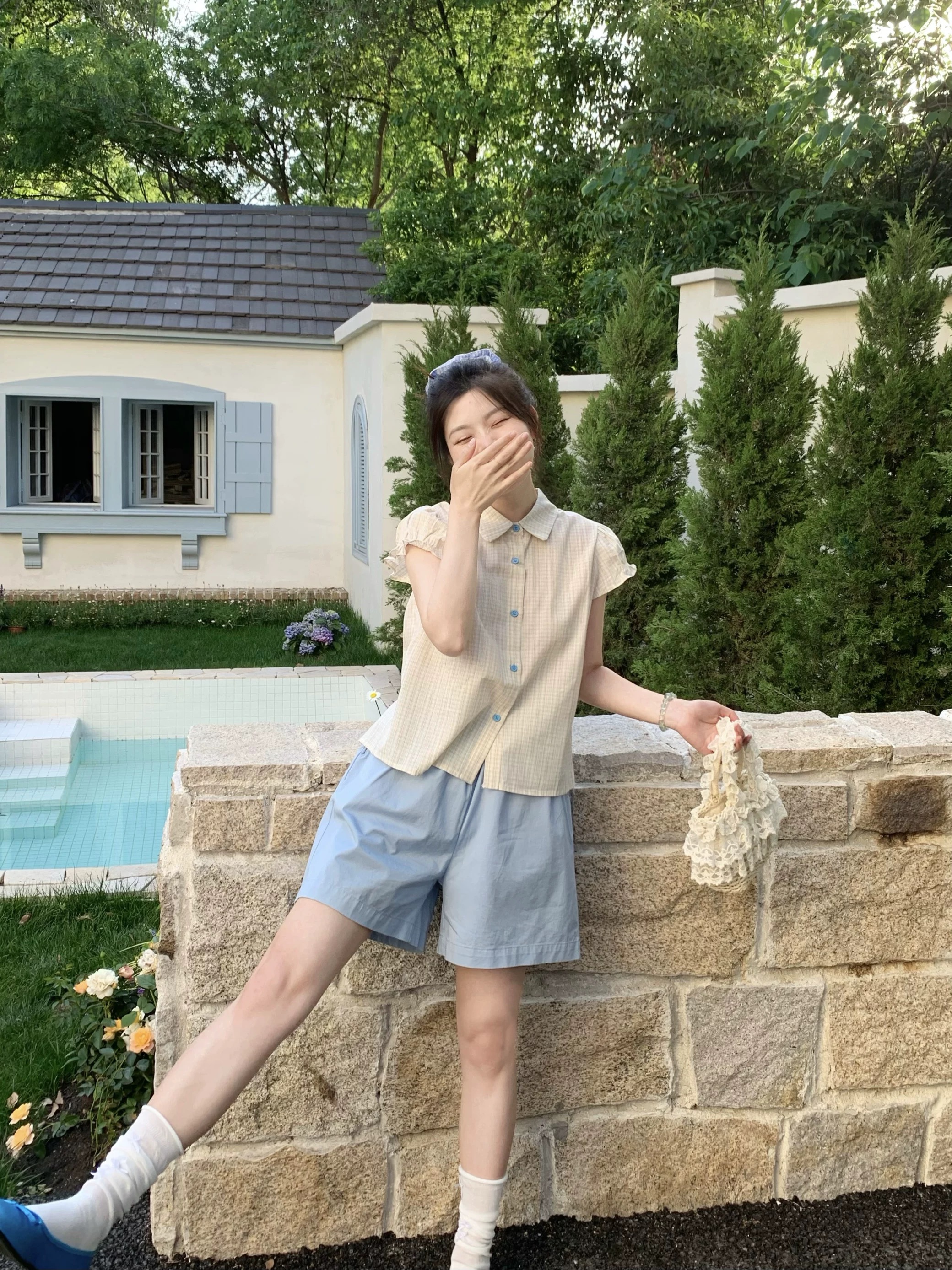 【现货】2025新款女夏高品质日韩阔腿短裤百搭休闲条纹t恤女