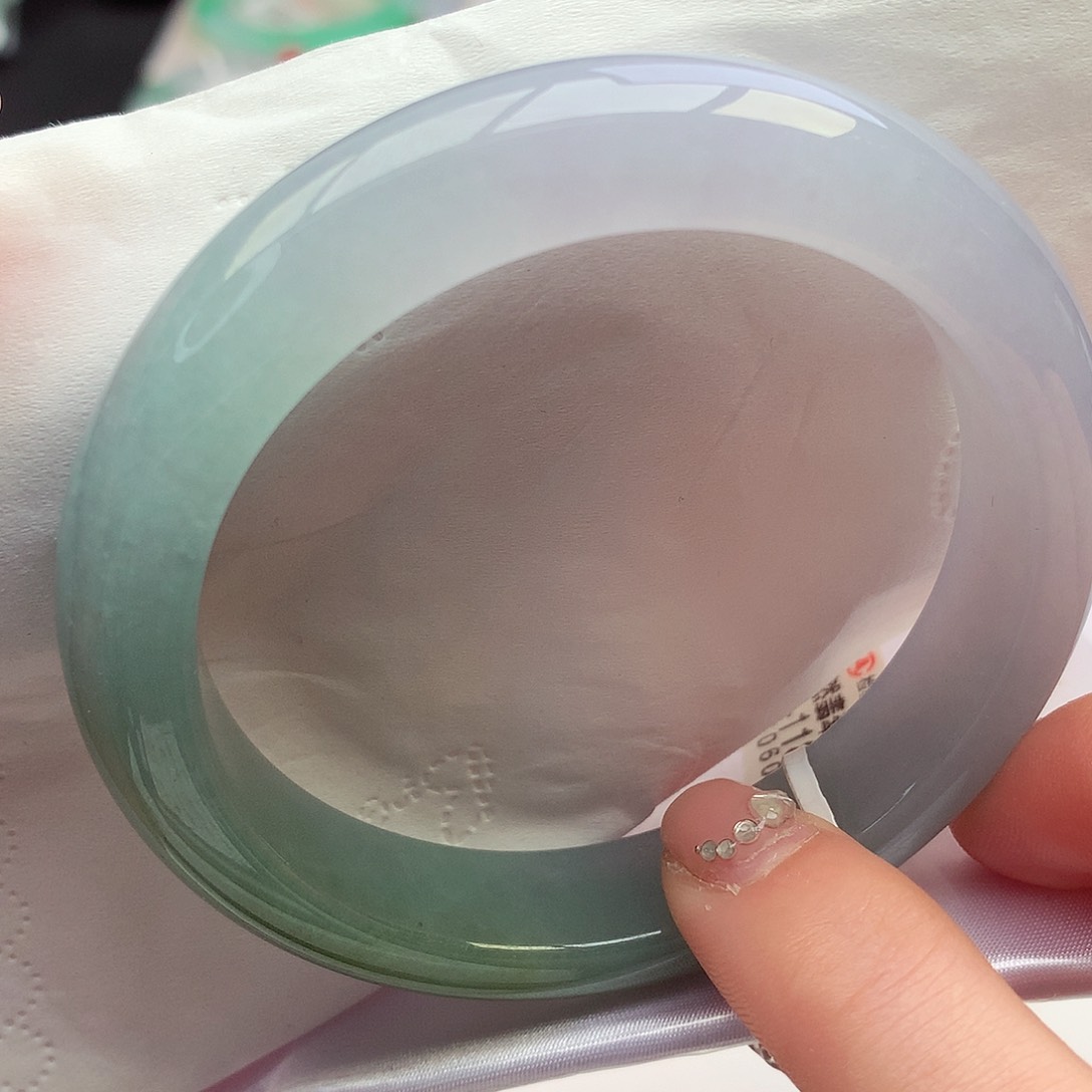 翡翠手镯未镶嵌天然翡翠55-56春彩半水山