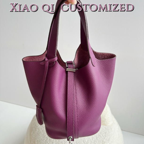 Xiao QiTogo牛皮银扣女士菜篮子包个性时尚手提包小众高质感时尚