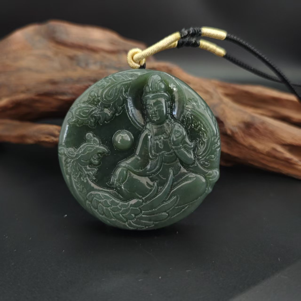 Z和田玉御凤观音吊坠0269