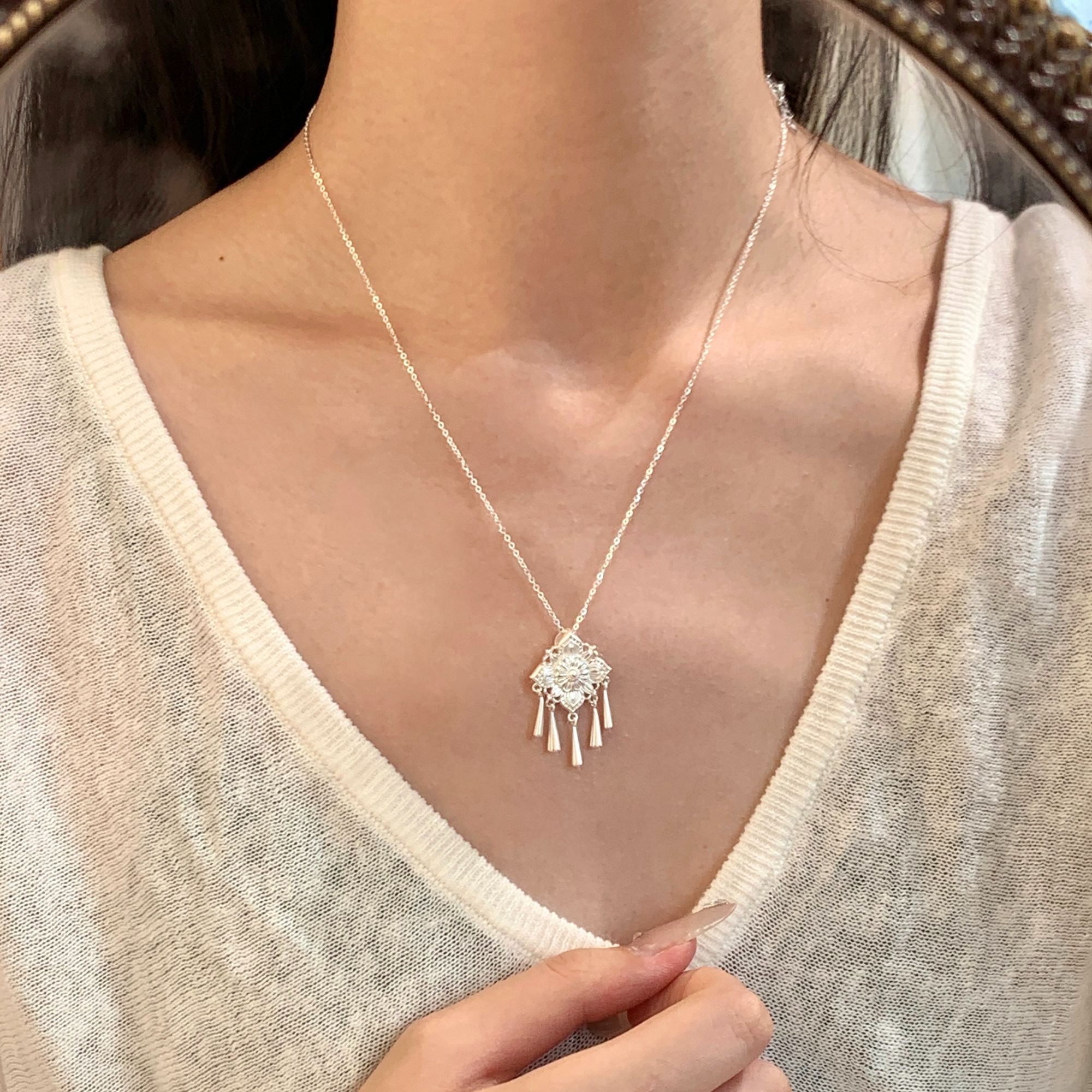 吊坠足银 燕归yangui“清花铃”足银999.9银白色莲花吊坠