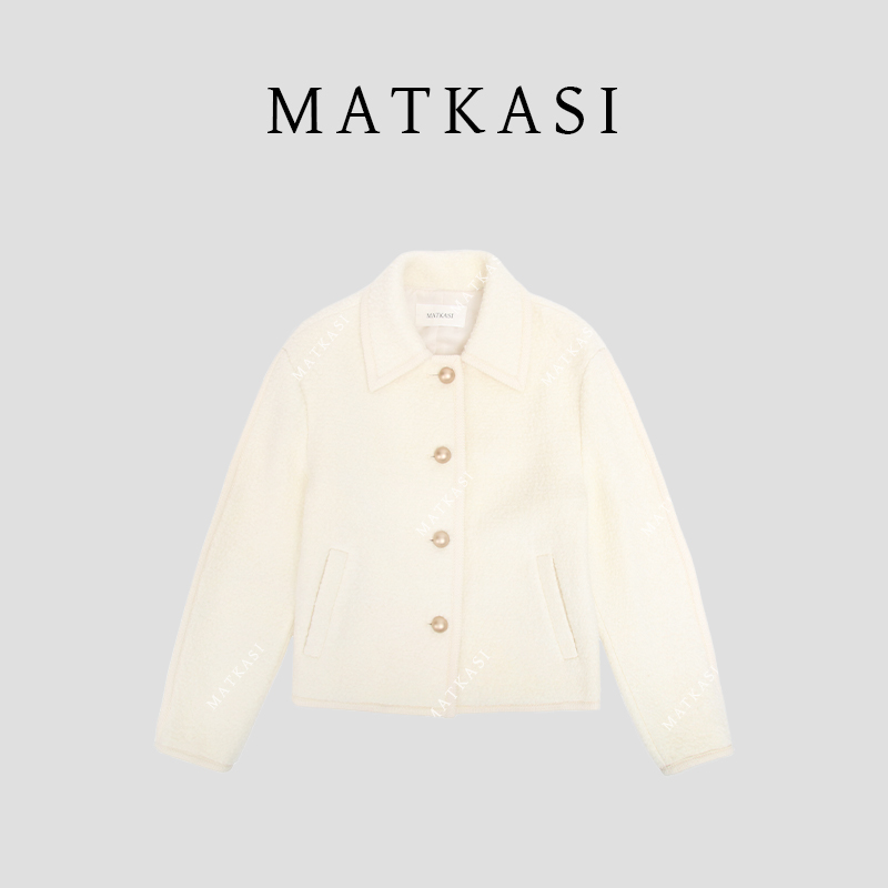 MATKASI 金扣翻领纯色毛绒质感百搭经典短外套