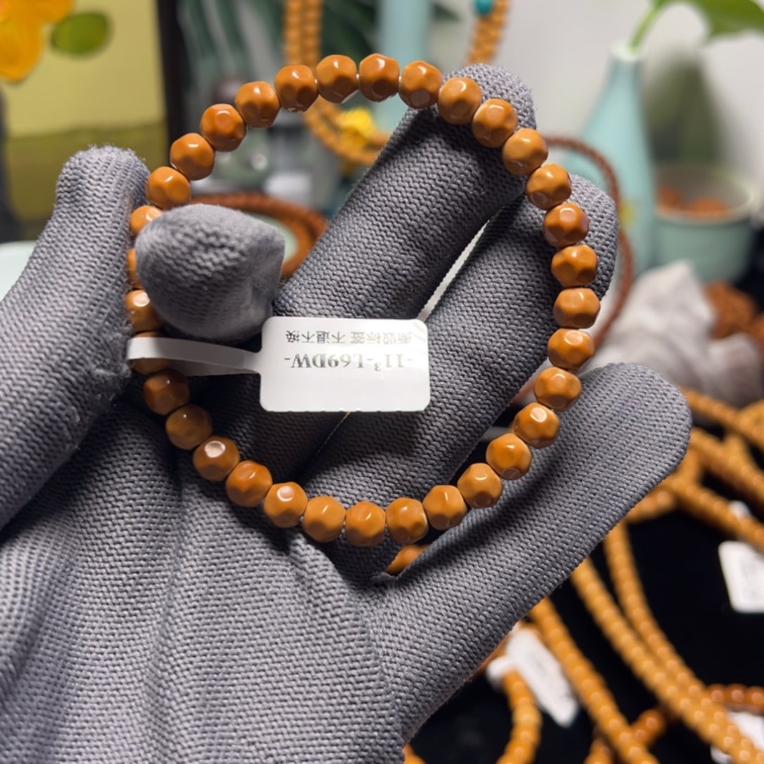 手串橄榄核老挝核尖无相三花无白单圈6.9尺寸