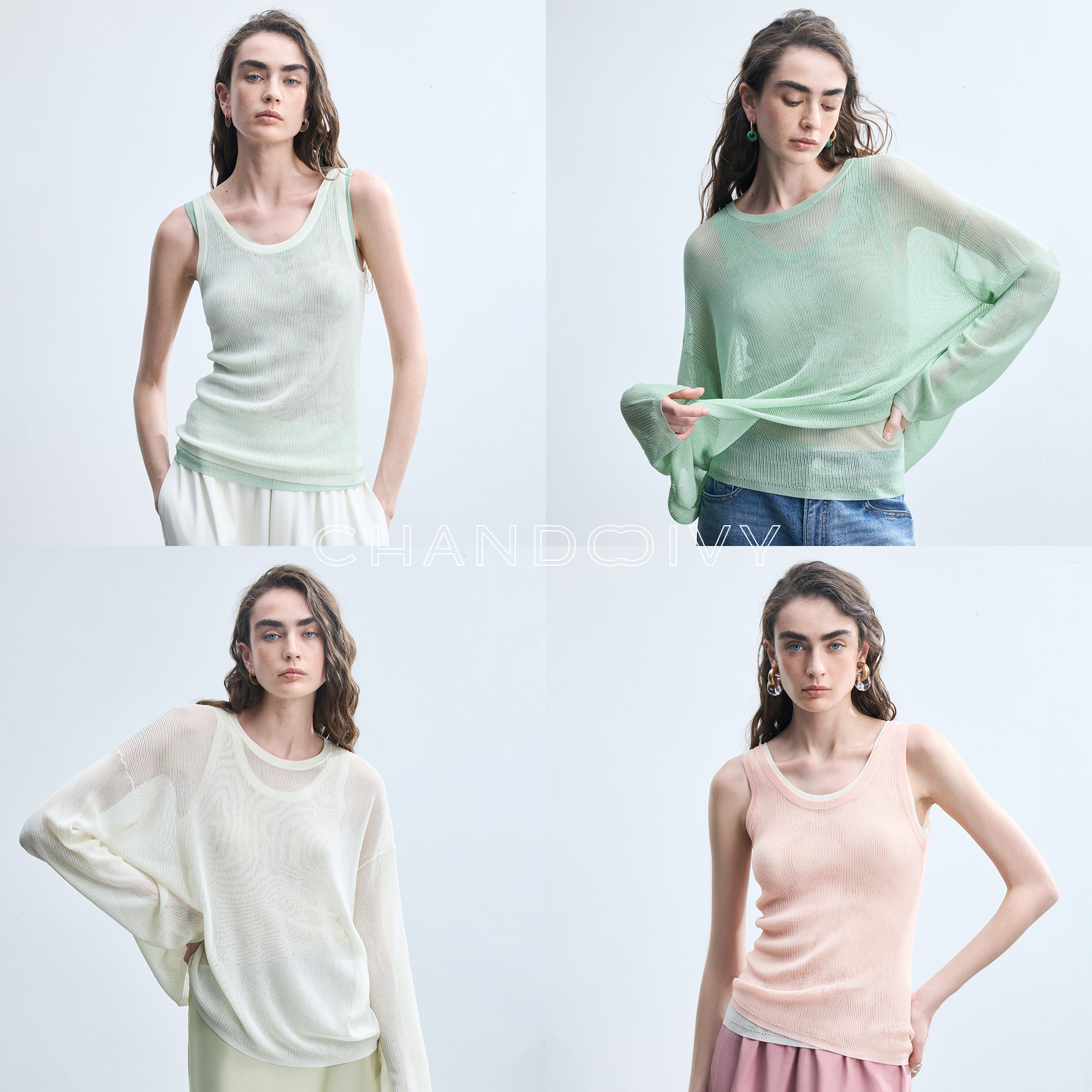 CHANDOOIVY淡系透视叠穿篙端环保凉感纱_18针针织空气衫/背心