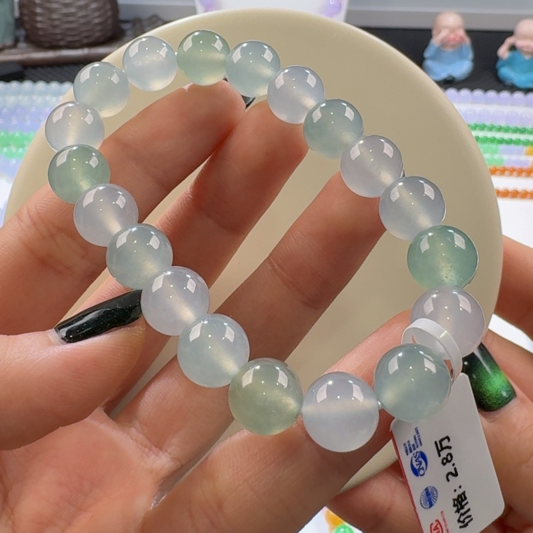 翡翠手链未镶嵌高冰幻彩手串卡10 超强推！高货料子！大漏