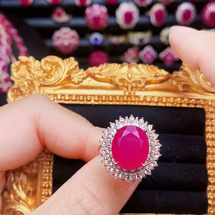 戒指红宝石银S925镶嵌