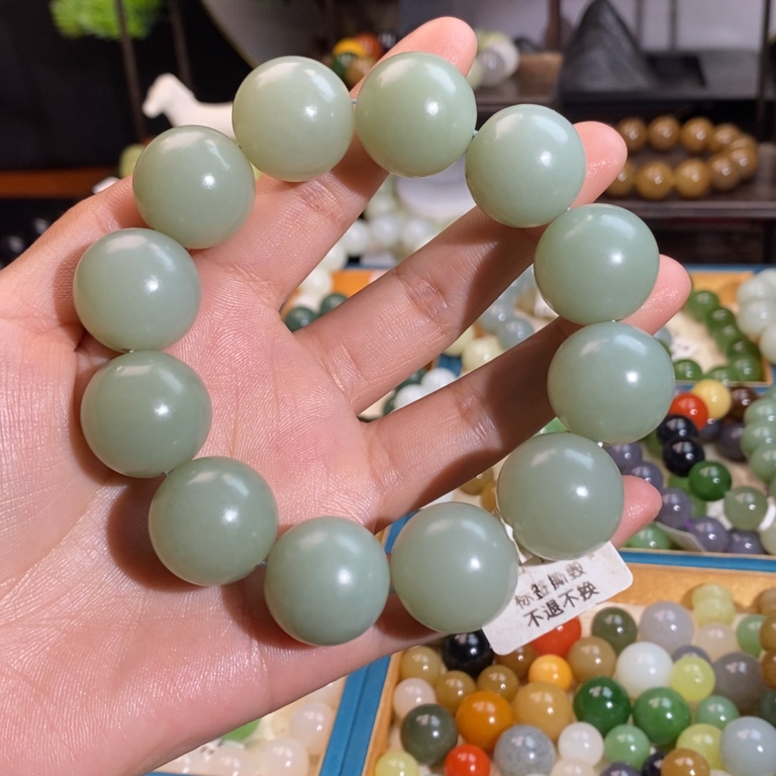 和田玉手串未镶嵌菠***蒚W 20