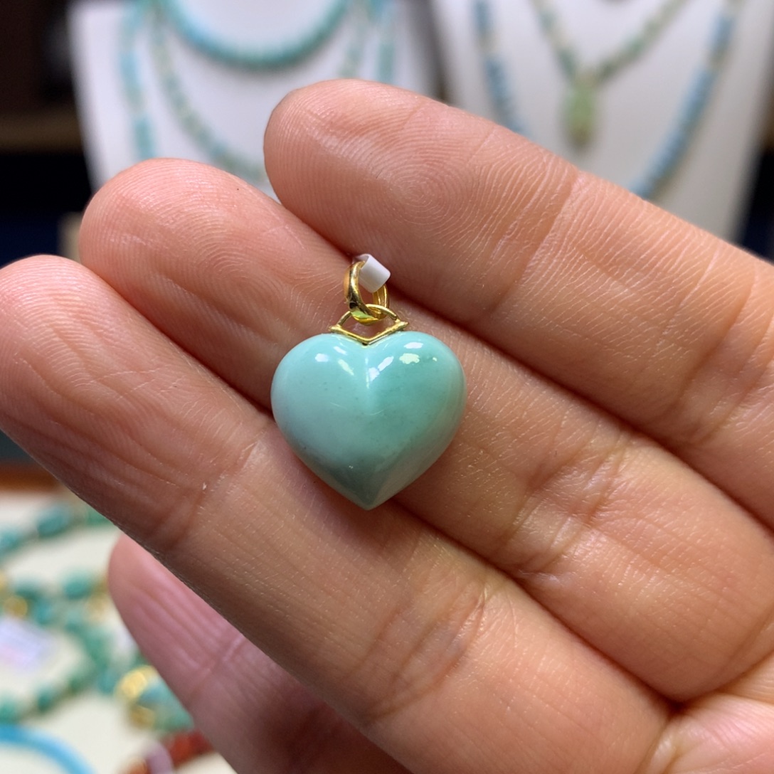 绿松石18K金镶嵌吊坠