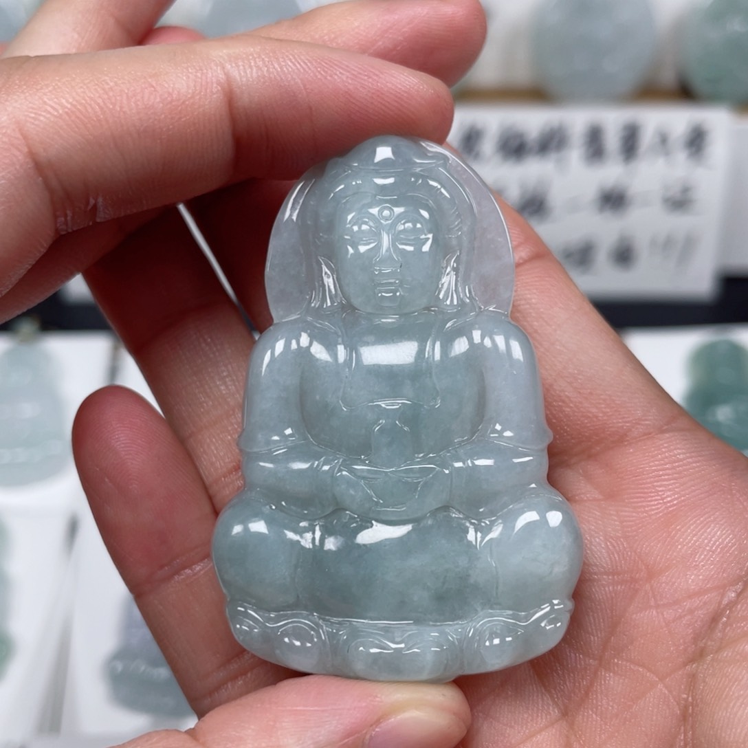 翡翠颈饰未镶嵌天然翡翠A货观音55号