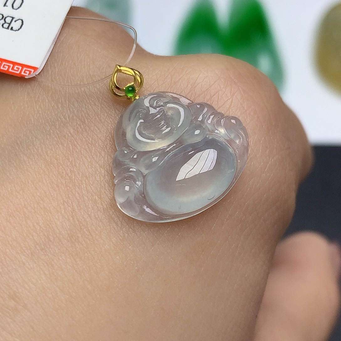 翡翠颈饰18K金镶嵌佛公