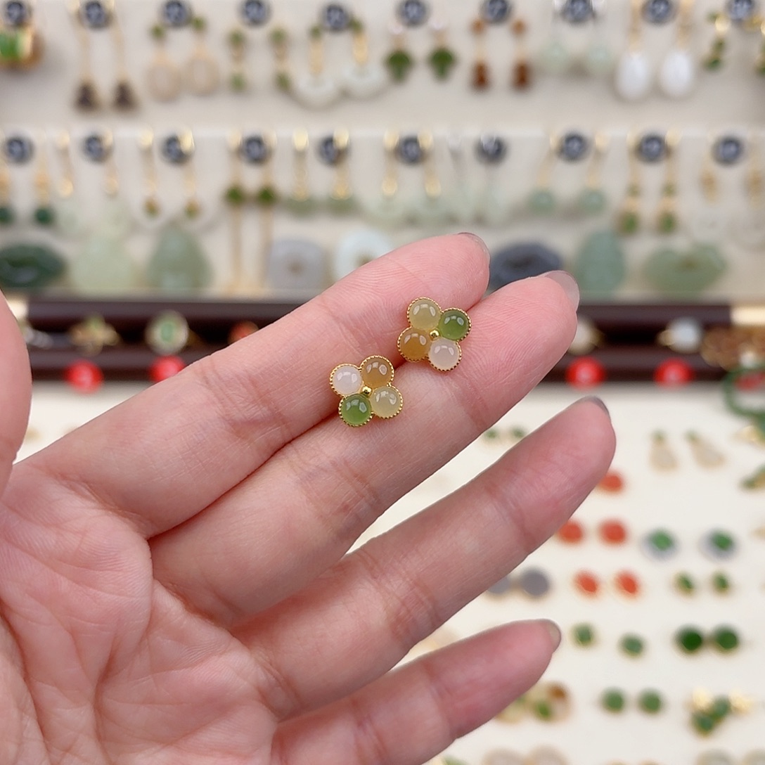 银S925镶嵌和田玉耳饰