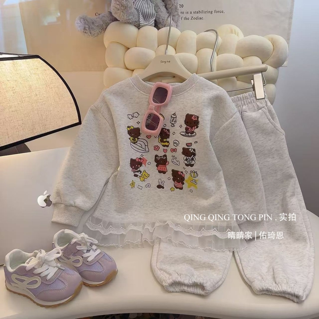 2025春秋女宝套装女童华棉卡通卫衣套装韩版印花卫衣卫裤两件套