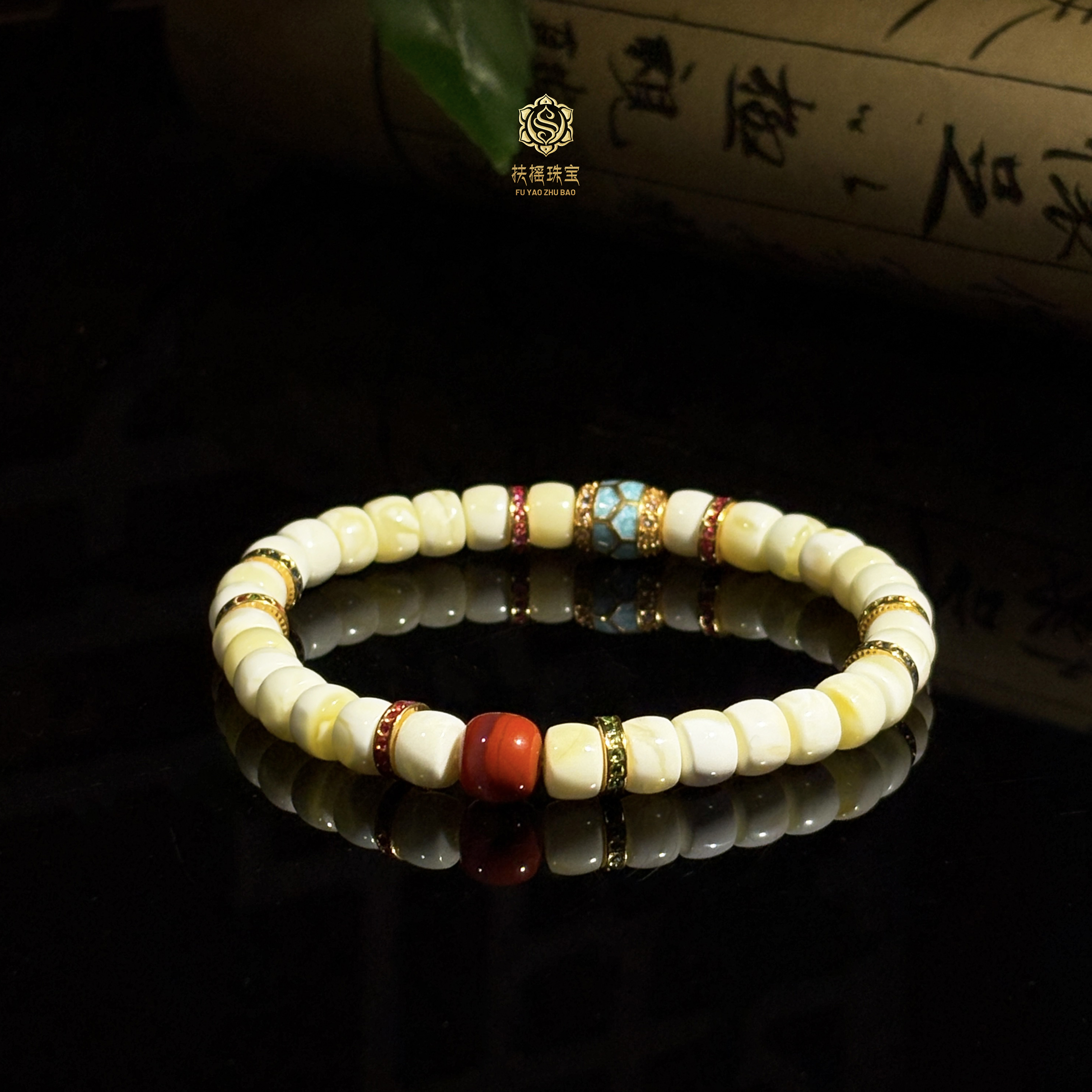 【扶摇严选】蜜蜡桶珠南红DIY时尚款单圈银手串6mm-6519