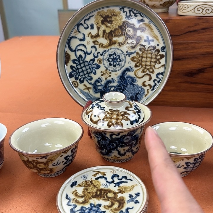 杯2号釉釉里金5件套景德镇