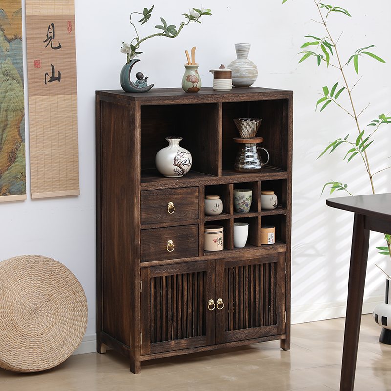 70*35*105cm碳化色茶边柜客厅餐边柜免安装