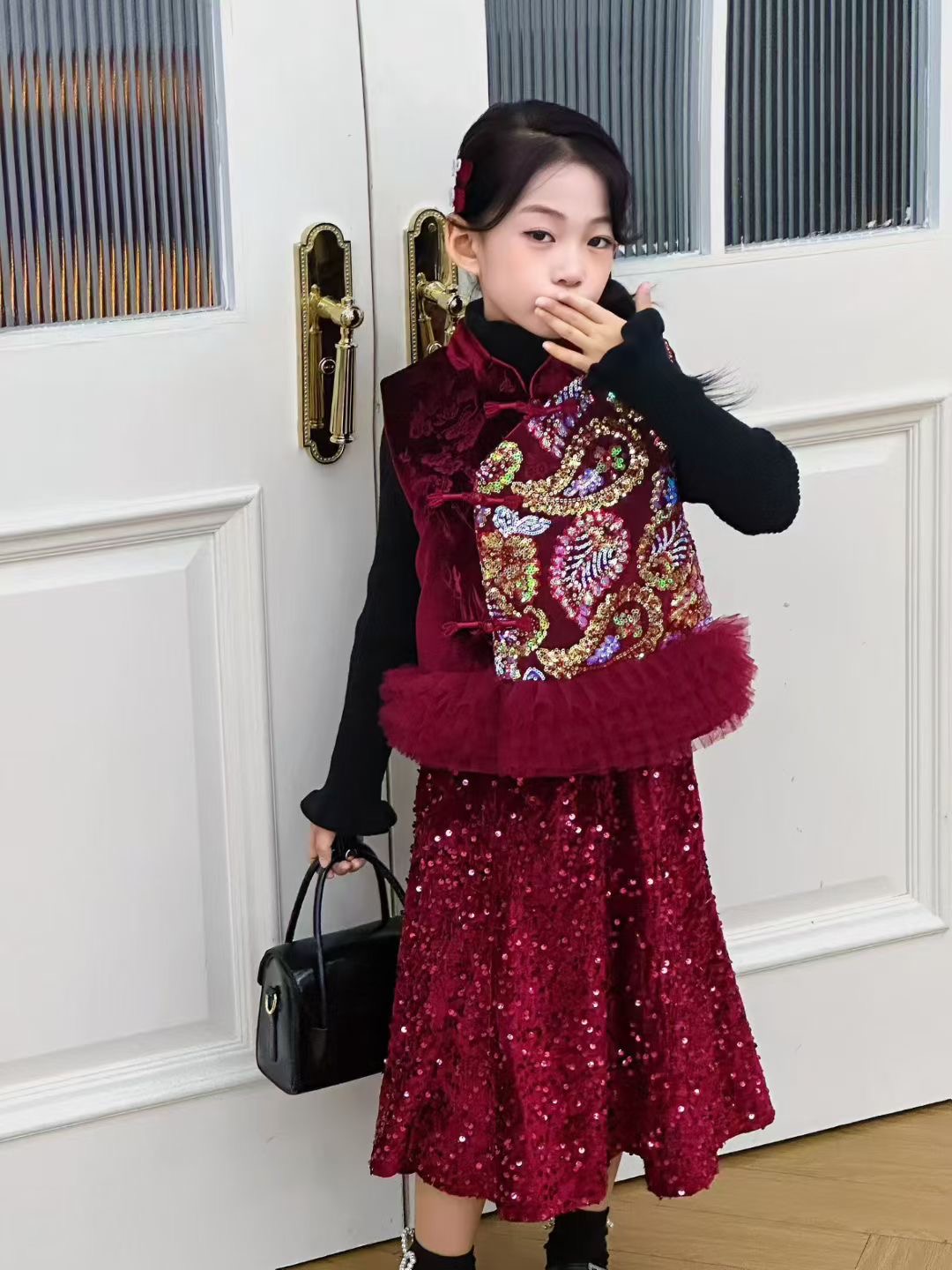 【新疆包邮】儿童亮片国风三件套10519