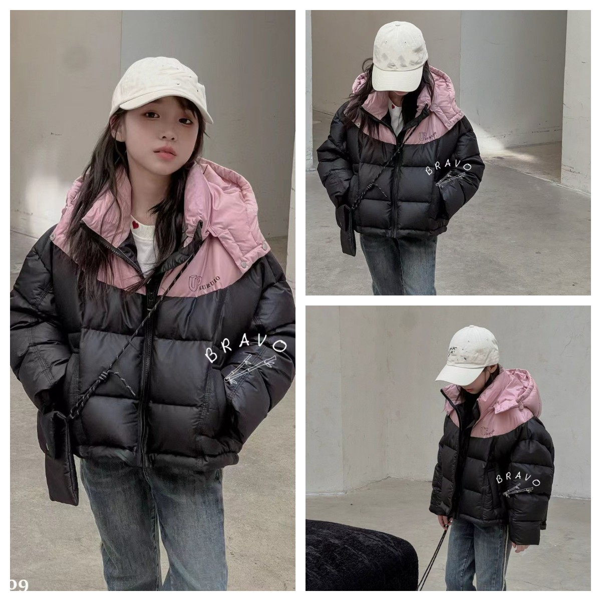 女童羽绒服加厚款连帽拼色外套短款休闲百搭保暖韩版白鸭绒外套