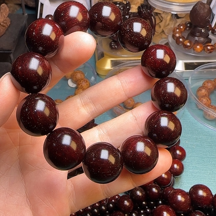 木树*巴小叶紫檀佛珠手串2.0金星