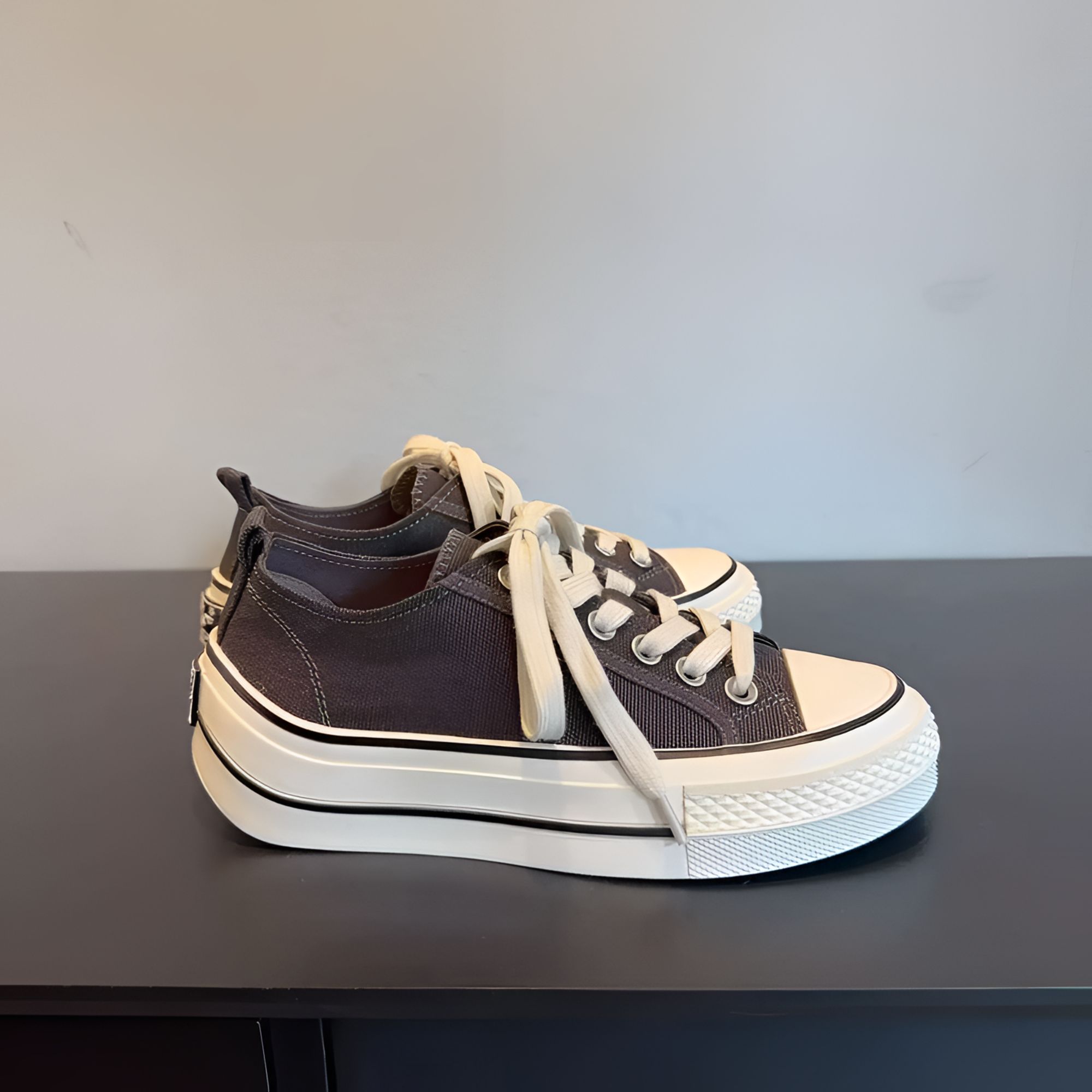 纯东莞原产2025夏季厚底水洗低帮帆布休闲鞋4CM跟高柔软舒适