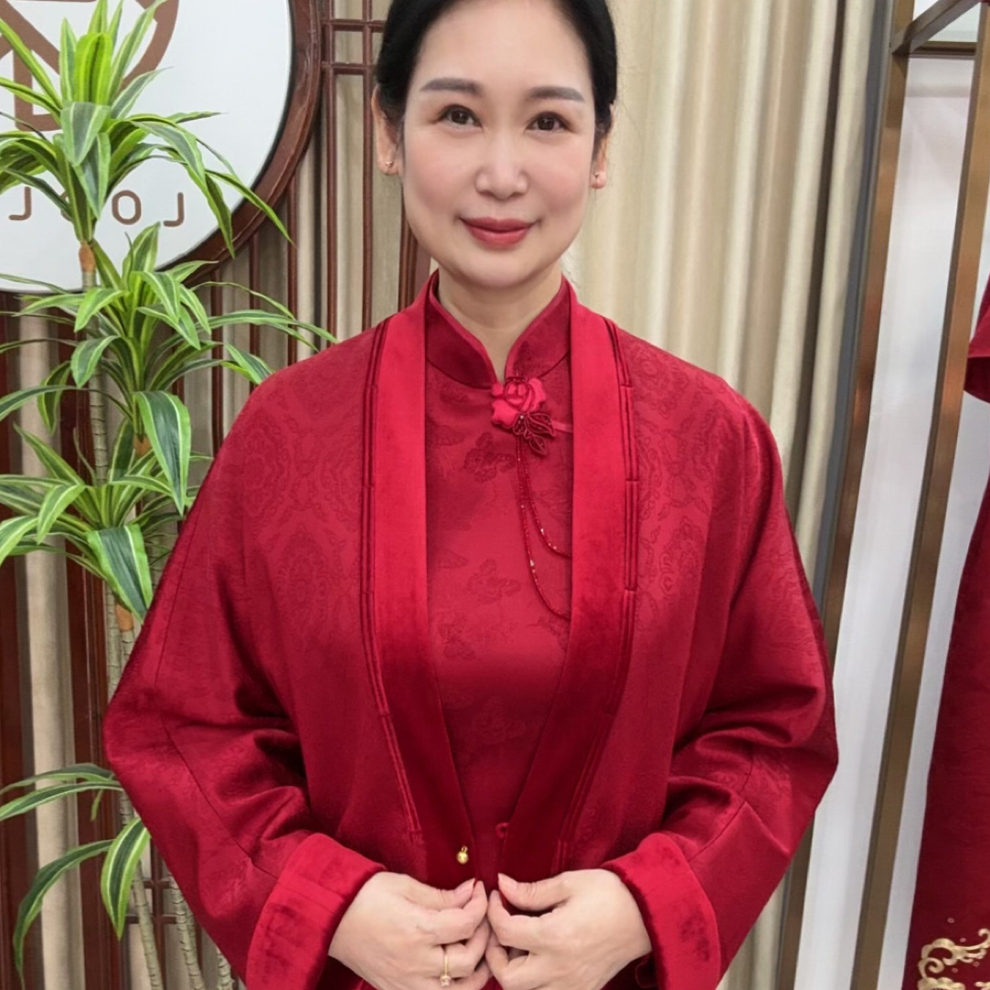 09073朱紫褕酒红色女款短外套喜婆婆喜妈妈婚宴装