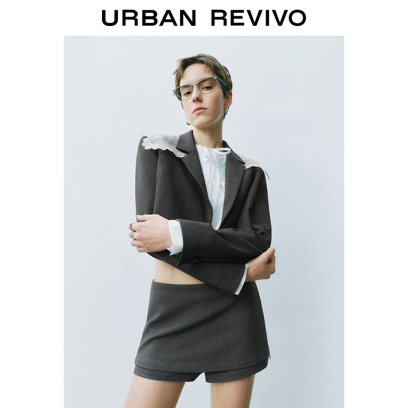 UR2025春季新款女装欧若风格雷系蕾丝超短款西装外套UYU150010