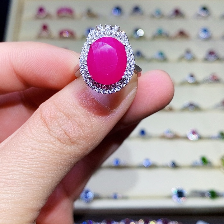 红宝石戒指银S925镶嵌