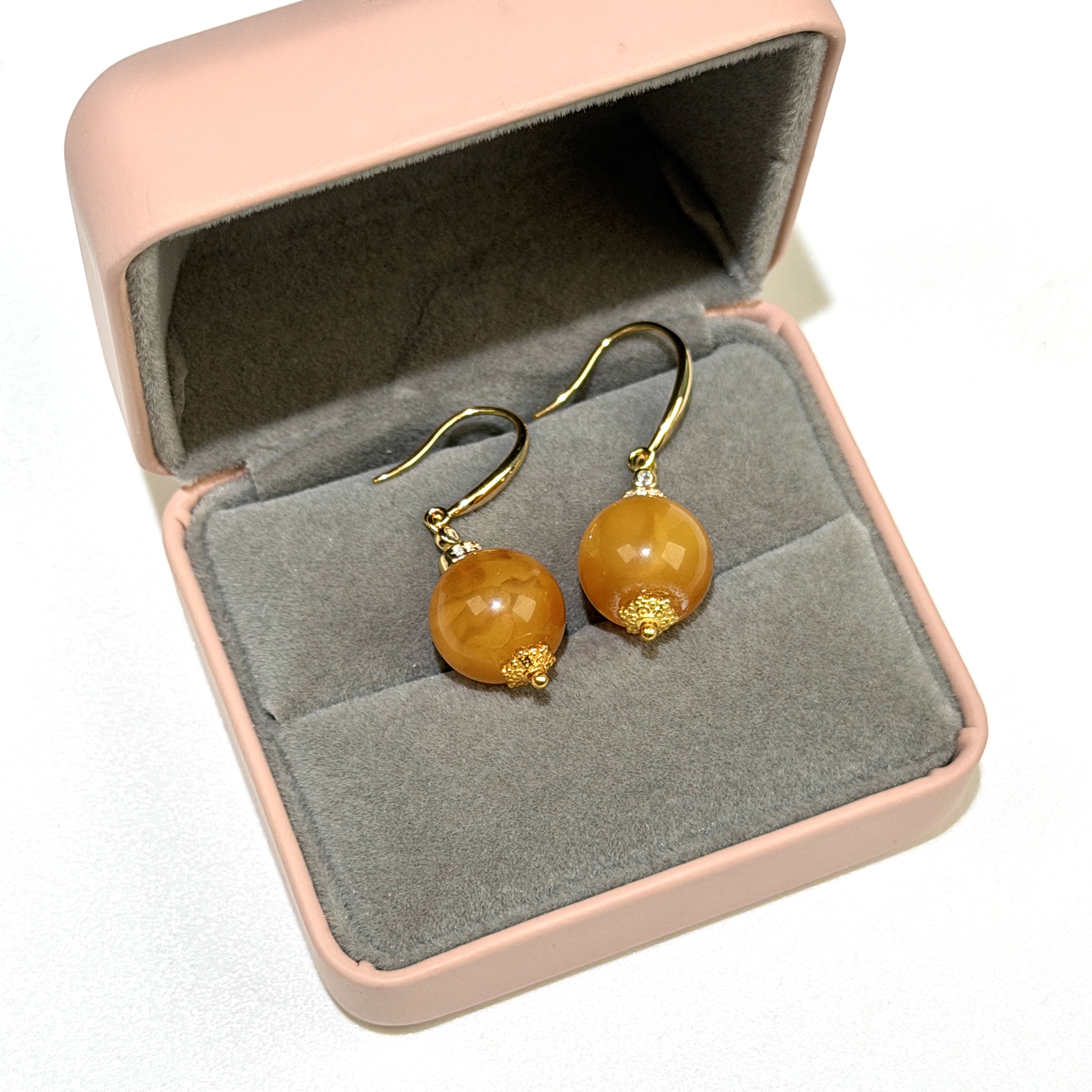 【蜜蜡耳环】S925银 鸡油黄百搭女款耳饰 多样性发其一