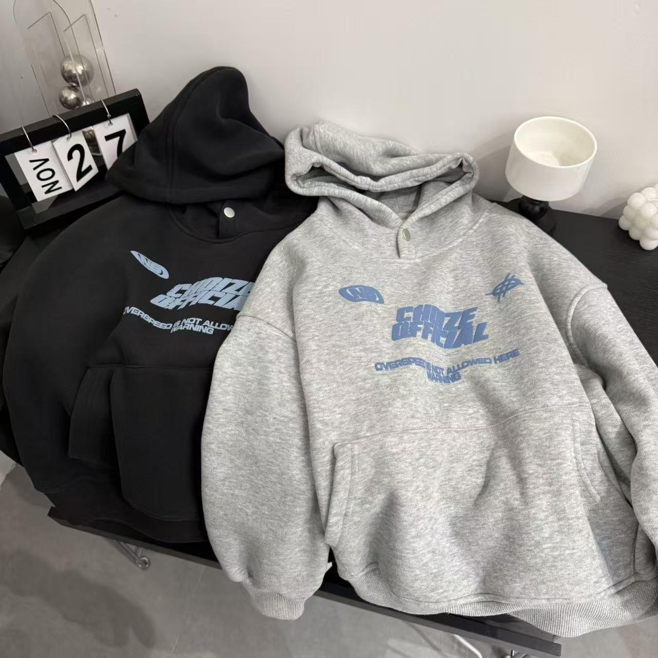 ZW-1365 秋冬儿童一体绒卫衣中大童字母加绒加绒帽衫