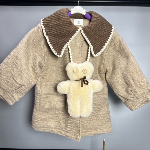 女童冬季新款中大童韩版时尚洋气中长款加厚翻领条纹保暖外套