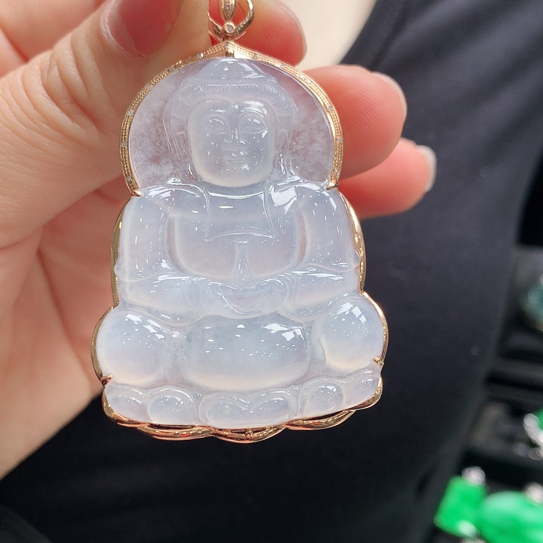 翡翠颈饰18K金镶嵌观音