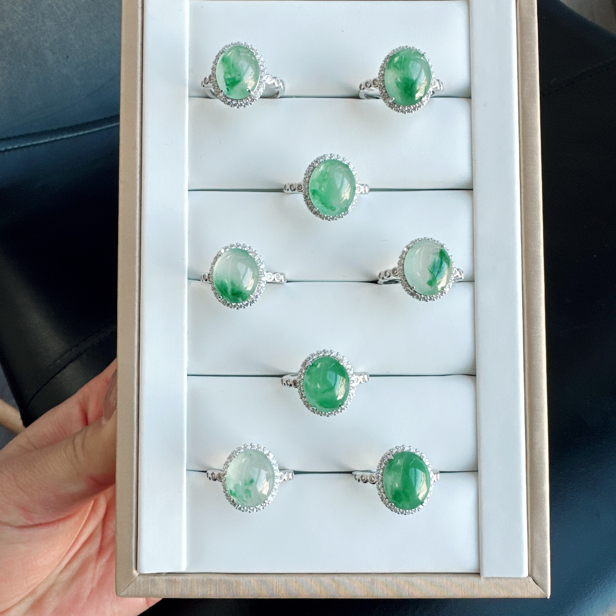 s925银非洲翠冰飘花蛋面戒指一枚（多样性发其一）