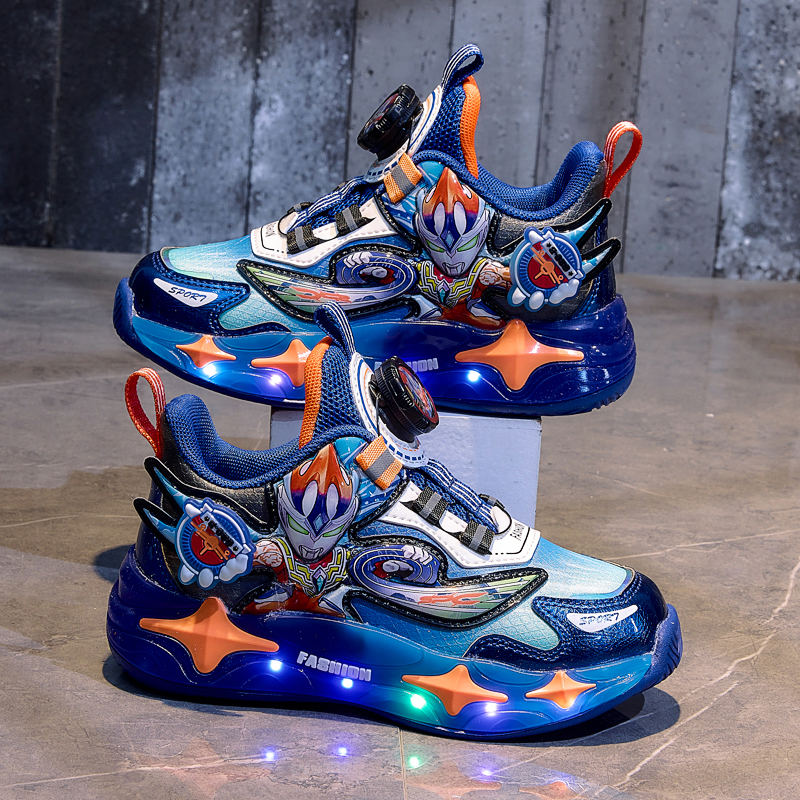 奥特曼男童鞋正品发光闪灯炫酷皮面防水小童宝宝鞋儿童运动跑步鞋