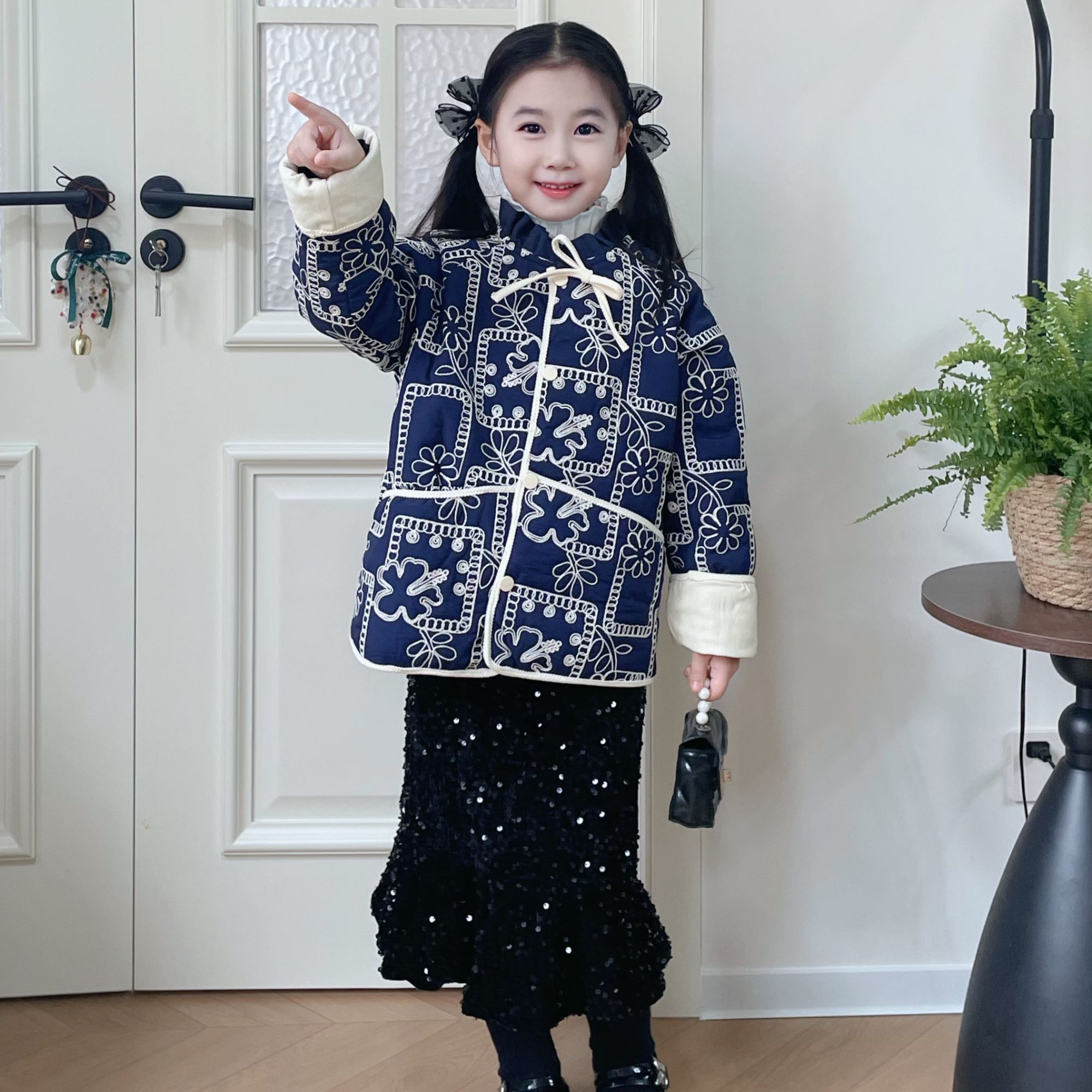 2025秋冬新款新中式国风亲子女童文艺清新薄时尚棉服外套