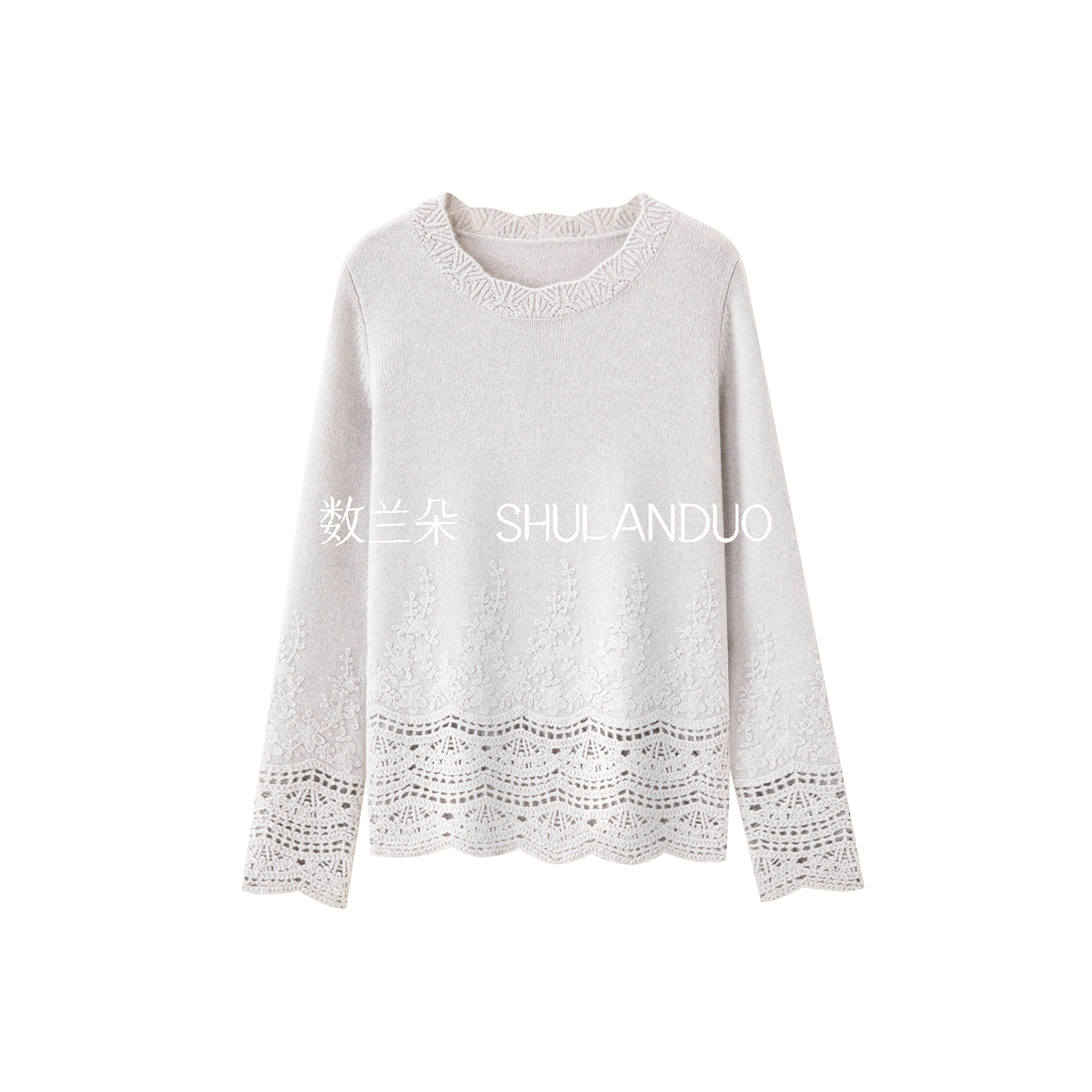 【双股厚款】100%小山羊绒 数兰朵纯羊绒衫蕾丝钩花设计温柔针织衫