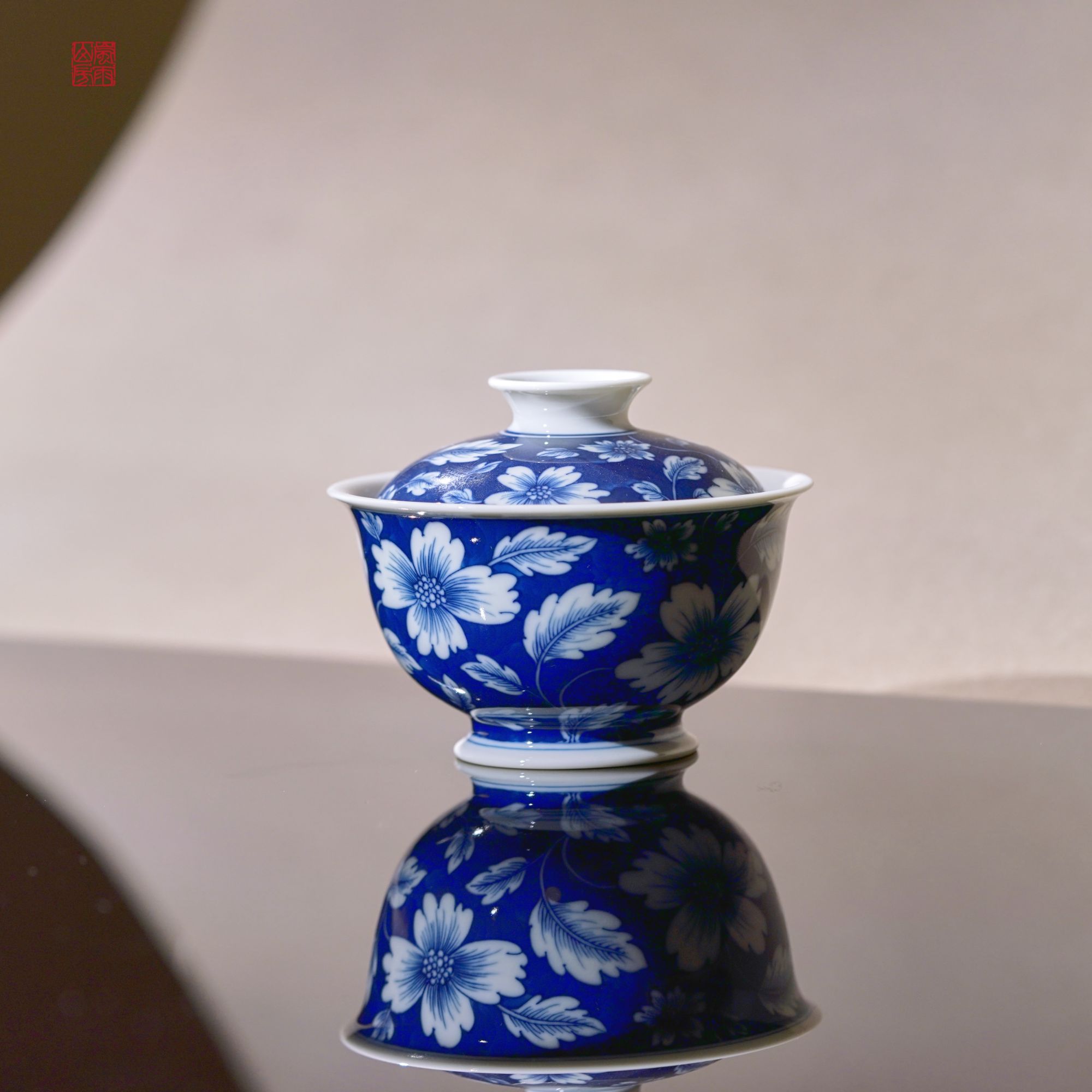 景德镇  满地蓝底长春花系列瓷器  云樵窑青花