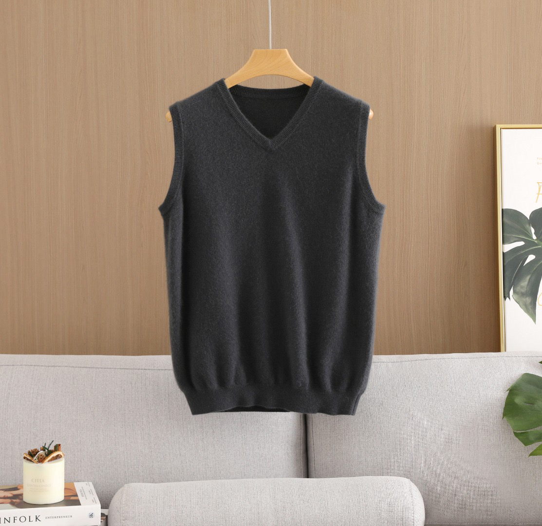 100%山羊绒 简约百搭 V领男士羊绒马甲