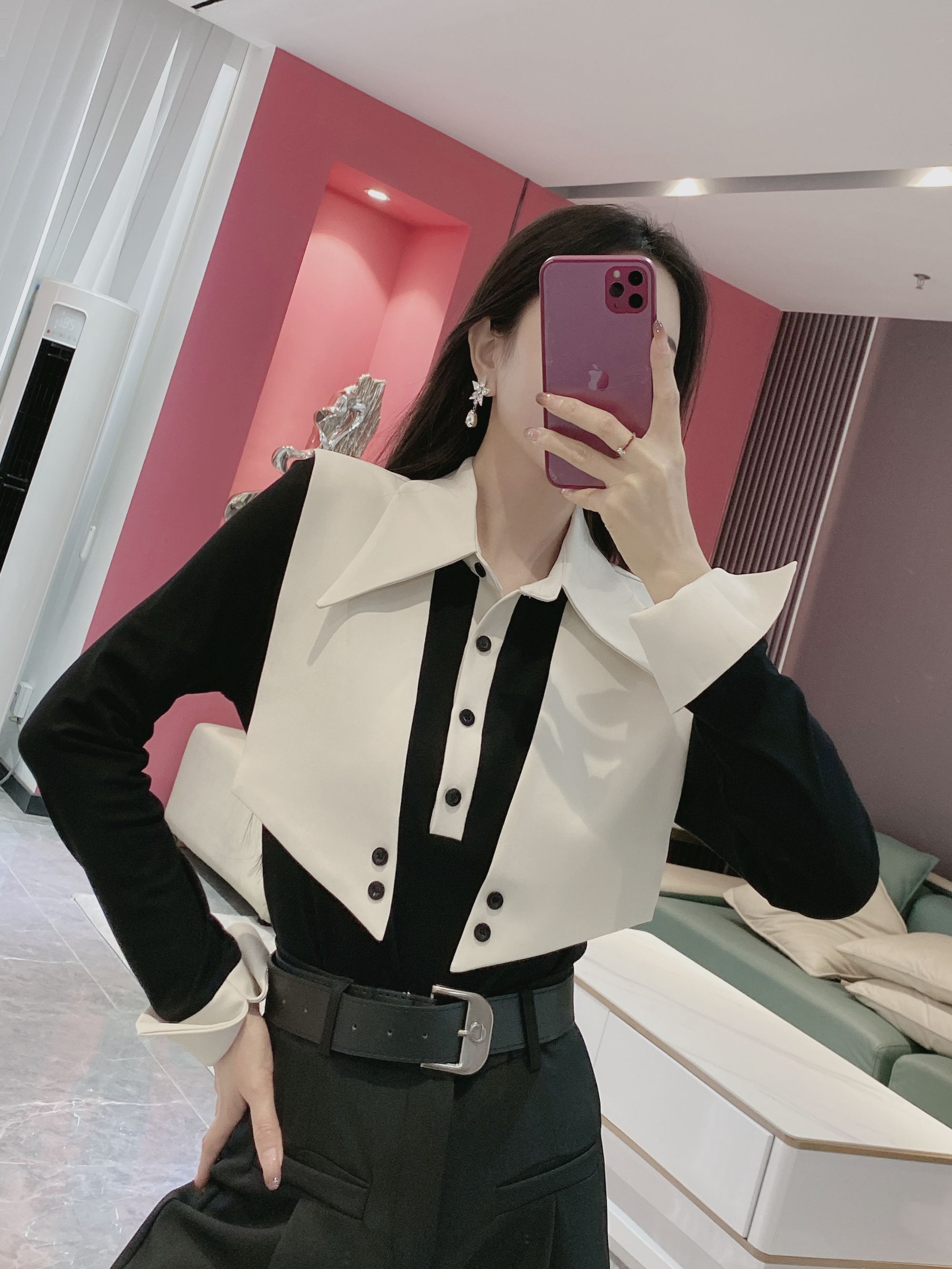 【金皇橦颜】假两件小众百搭设计感衬衫9869