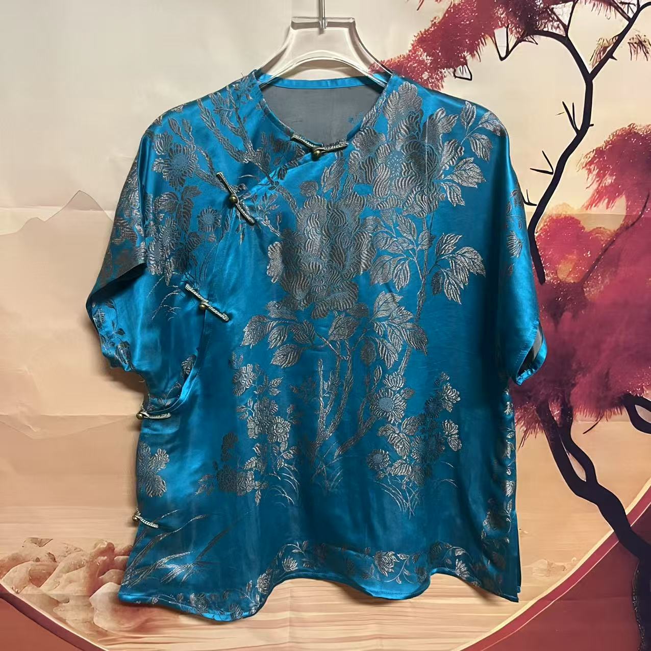 【精工斜襟短袖姐姐服】单层短袖姐姐服（老软缎有岁月痕迹介意勿拍）