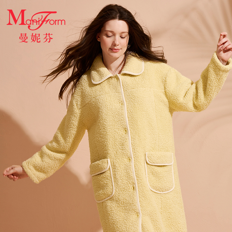 曼妮芬300g双面米粒绒女士家居服套装秋冬新款加厚保暖舒适睡衣