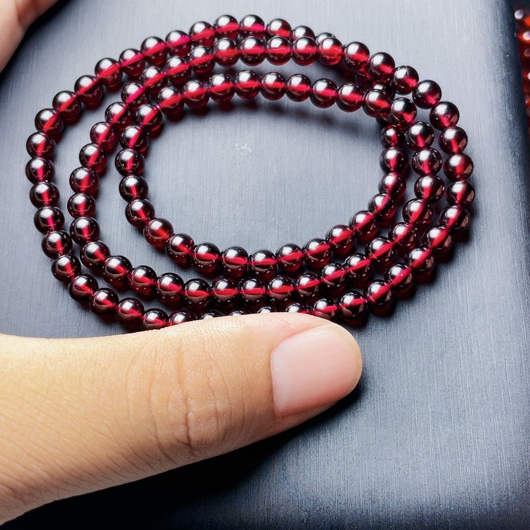 石榴石手链未镶嵌5.5MM高品质酒红三圈9A级