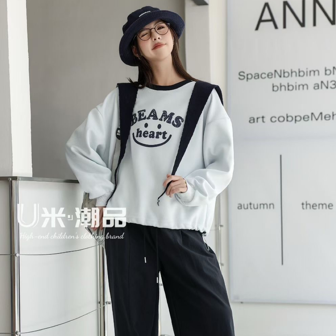 圆领长袖秋季厚款薄款宽松型卫衣连帽加绒女装运动