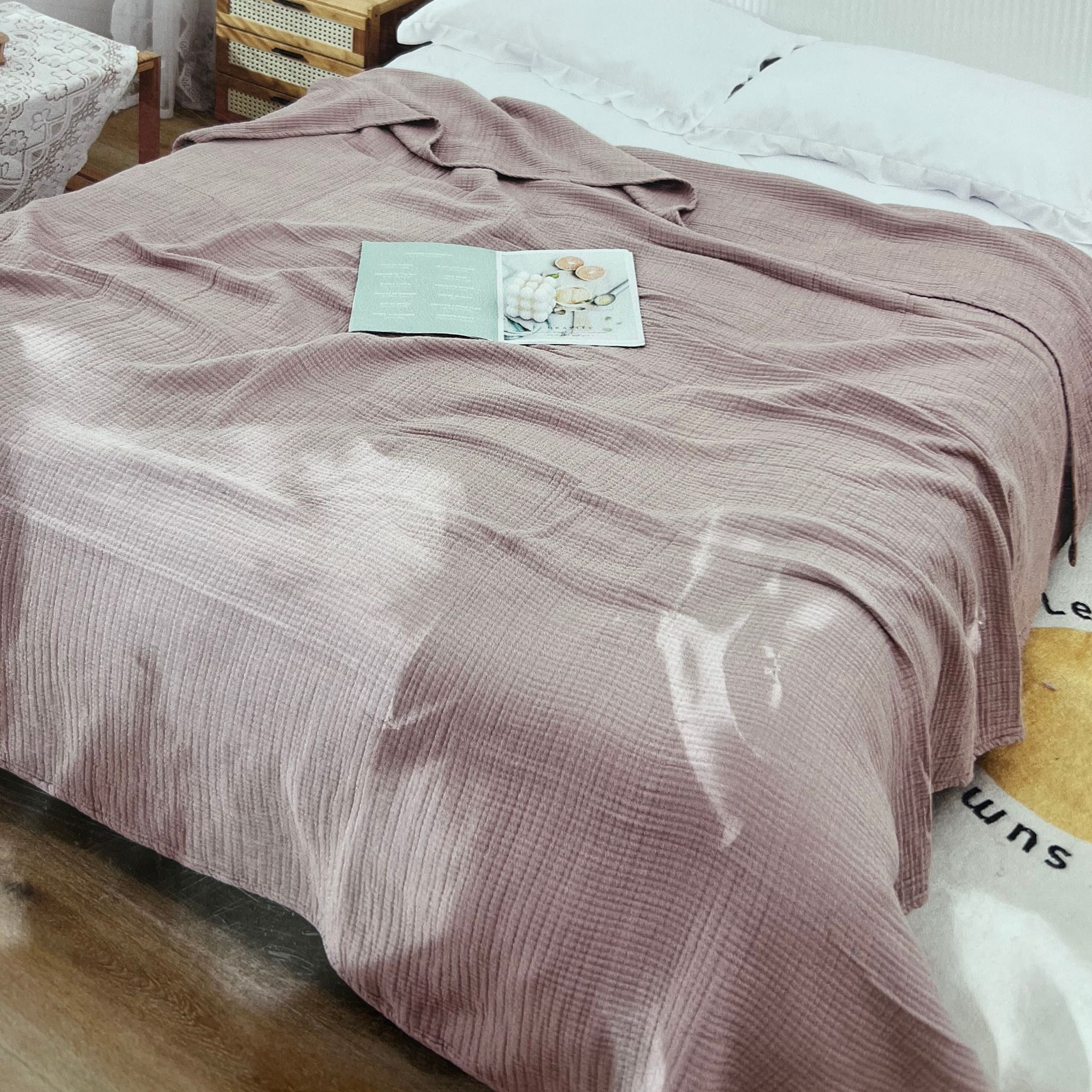 【高尚】素色简约QQ弹弹软软糯糯可铺可盖草木染床盖220*240cm