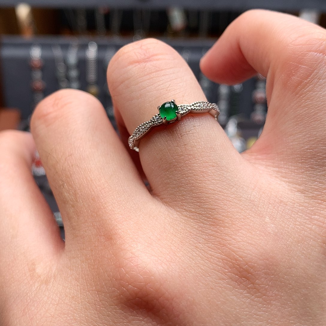 翡翠戒指银S925镶嵌0036