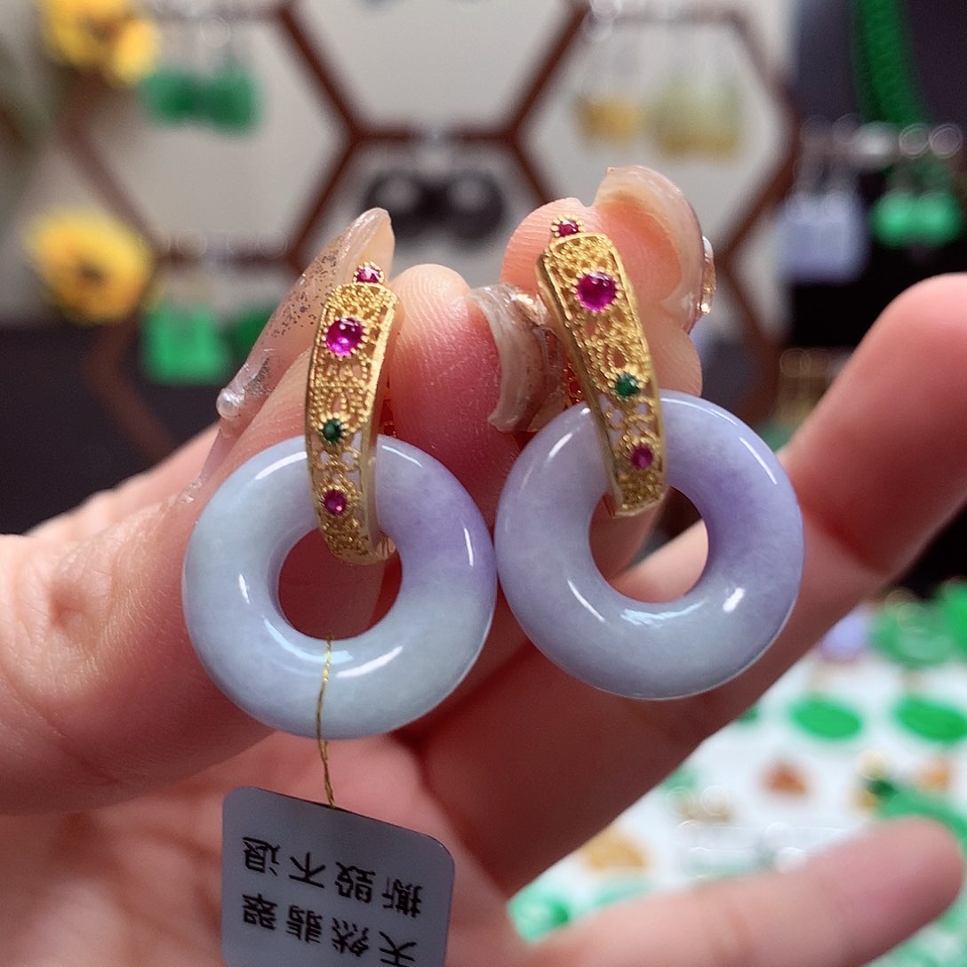 翡翠耳饰银S925镶嵌天然翡翠